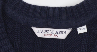 U.S. Polo Assn. Women Blue XS Cable-Knit V-Neck Jumper