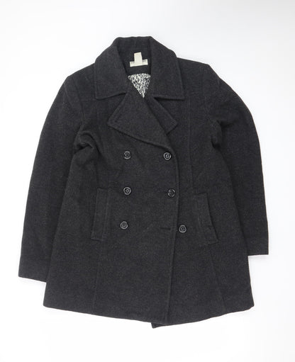 Covington Women Black Wool Blend Pea Coat L Classic Mid-Length