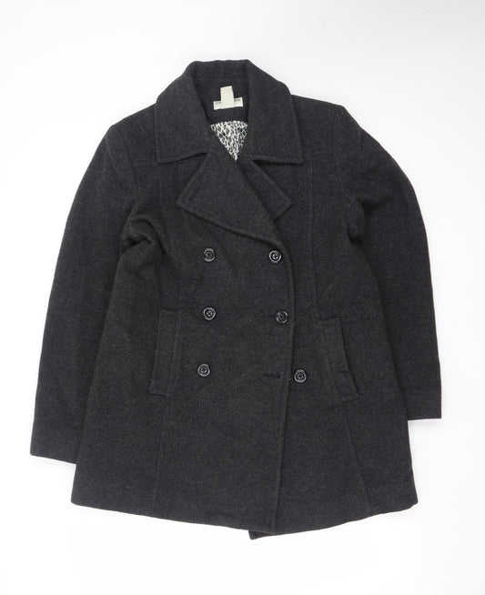 Covington Women Black Wool Blend Pea Coat L Classic Mid-Length