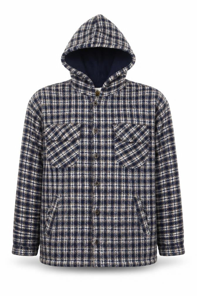 Earth Ragz Men's Blue Checked Hooded Fleece Jacket Size M