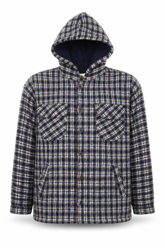 Earth Ragz Men's Blue Checked Hooded Fleece Jacket Size M