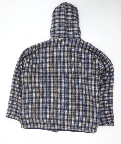 Earth Ragz Men's Blue Checked Hooded Fleece Jacket Size M