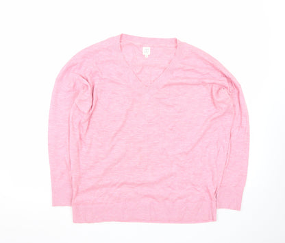 John Lewis Women Pink V-Neck Cotton Knit Jumper Size 14