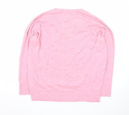 John Lewis Women Pink V-Neck Cotton Knit Jumper Size 14