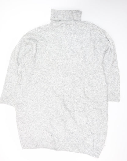 H&M Women Grey Wool Blend Roll Neck Jumper Dress Size XL