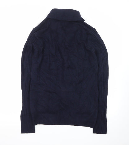 Marks and Spencer Blue Harbour Men's Blue Wool Cable-Knit Cardigan S