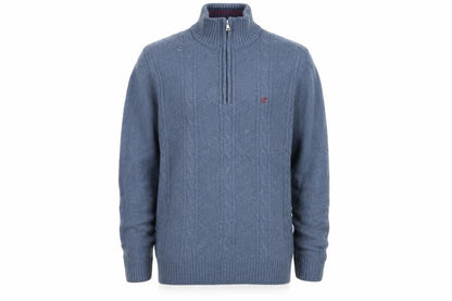 Crew Clothing Blue M 1/2 Zip Wool Cable Knit Jumper