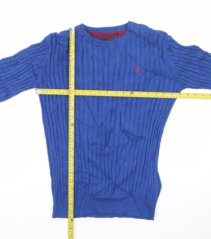 Farah Jeans Boys Blue Cable-Knit Crew Neck Pullover Jumper 14-15 Years