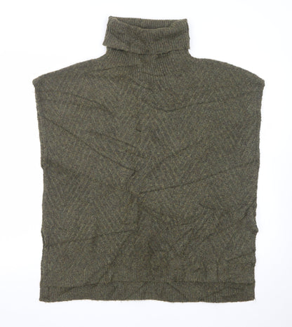 b.young Women’s Green Wool Blend Roll Neck Knit Cape One Size
