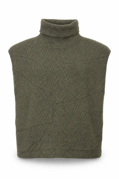 b.young Women’s Green Wool Blend Roll Neck Knit Cape One Size