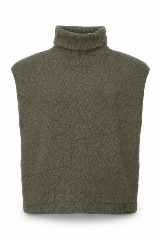 b.young Women’s Green Wool Blend Roll Neck Knit Cape One Size