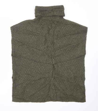 b.young Women’s Green Wool Blend Roll Neck Knit Cape One Size