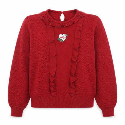 Candie's Women Red Ruffle Knit Jumper Size 12 Viscose Blend