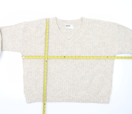 Primark Women’s Beige Chunky Knit V-Neck Wool Blend Jumper Size L