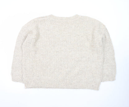 Primark Women’s Beige Chunky Knit V-Neck Wool Blend Jumper Size L