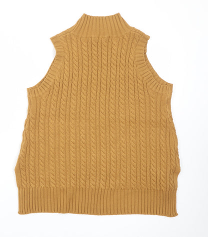 French Connection Womens Brown Roll Neck Cable Knit Wool Blend Vest M