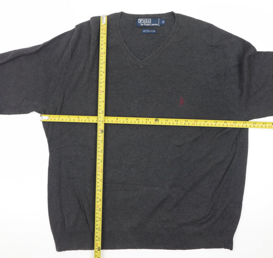 Ralph Lauren Men's Grey Cotton V-Neck Jumper Size M