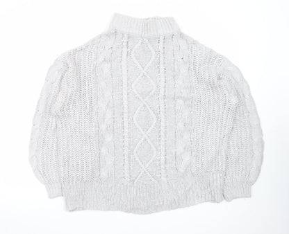 Brave Soul Women White Cable-Knit Roll Neck Jumper M