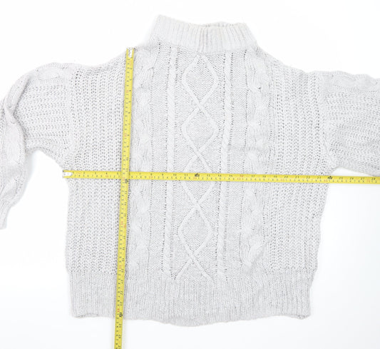 Brave Soul Women White Cable-Knit Roll Neck Jumper M