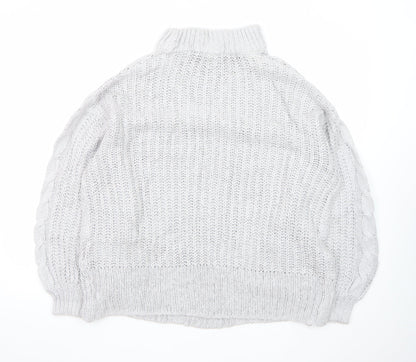 Brave Soul Women White Cable-Knit Roll Neck Jumper M