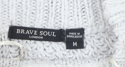 Brave Soul Women White Cable-Knit Roll Neck Jumper M