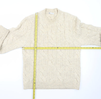 Zara Women Beige Cable-Knit Wool Blend Jumper Size 12