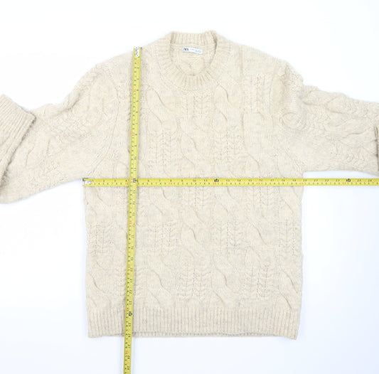 Zara Women Beige Cable-Knit Wool Blend Jumper Size 12