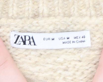 Zara Women Beige Cable-Knit Wool Blend Jumper Size 12