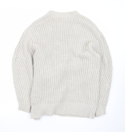 ZARA Women Beige Chunky Knit V-Neck Tie Cardigan Size S