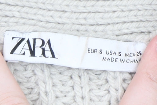 ZARA Women Beige Chunky Knit V-Neck Tie Cardigan Size S