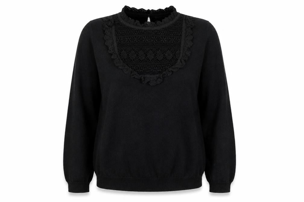 Monsoon Women's Black Lace High Neck Pullover Jumper Size 14