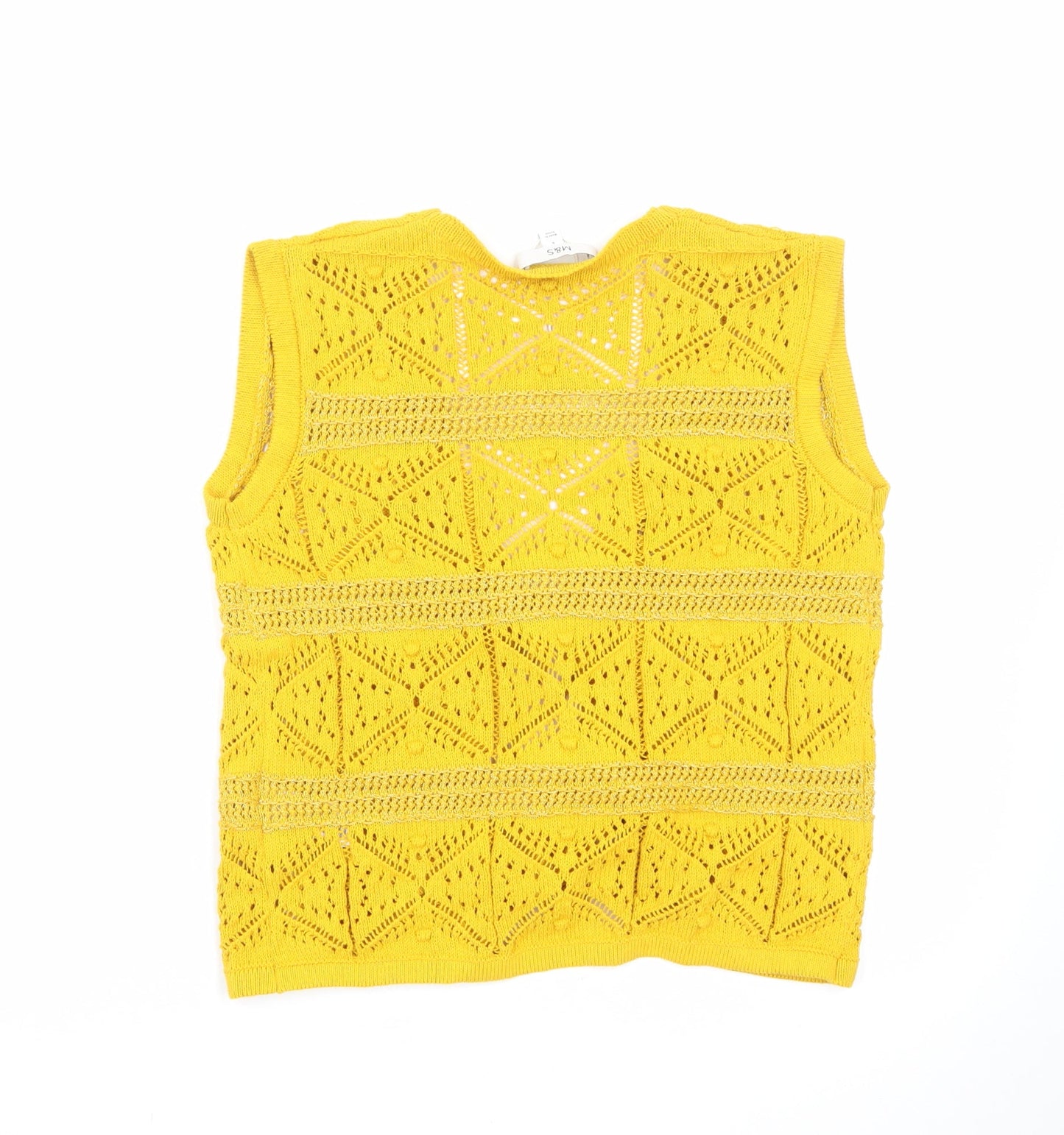 Marks and Spencer Women’s Yellow Knit Open Vest S Boho Tassel Sleeveless