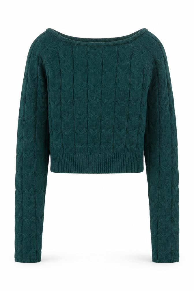 Apricot Women Green Cable-Knit Boat Neck Jumper UK 12
