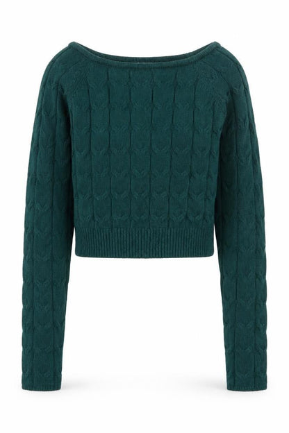 Apricot Women Green Cable-Knit Boat Neck Jumper UK 12