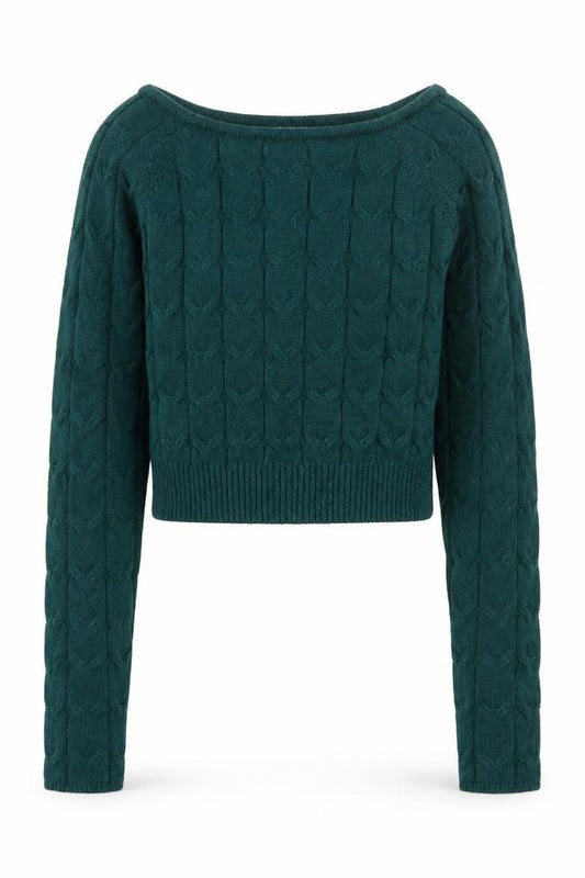 Apricot Women Green Cable-Knit Boat Neck Jumper UK 12