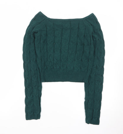 Apricot Women Green Cable-Knit Boat Neck Jumper UK 12