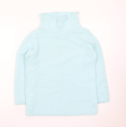 Hobbs Women Blue Wool Roll Neck Cable-Knit Jumper Size S