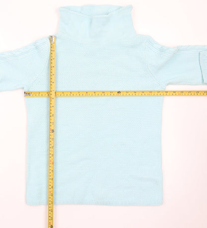 Hobbs Women Blue Wool Roll Neck Cable-Knit Jumper Size S