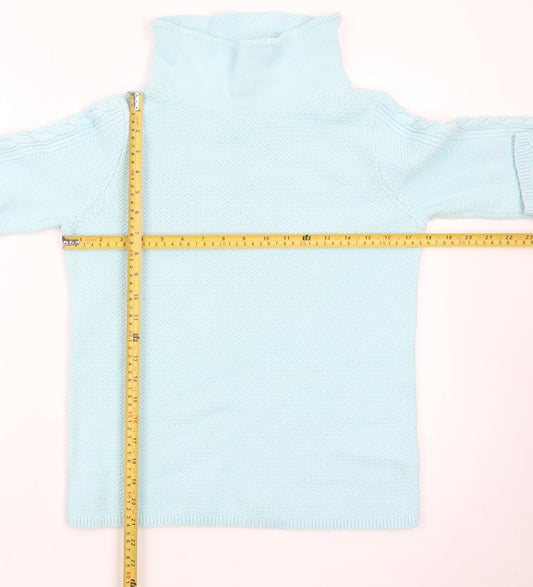 Hobbs Women Blue Wool Roll Neck Cable-Knit Jumper Size S