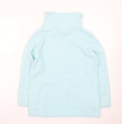 Hobbs Women Blue Wool Roll Neck Cable-Knit Jumper Size S
