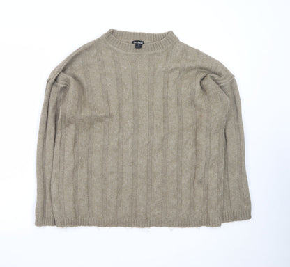 Boohoo Women's Beige Ribbed Knit Crew Neck Jumper Size L