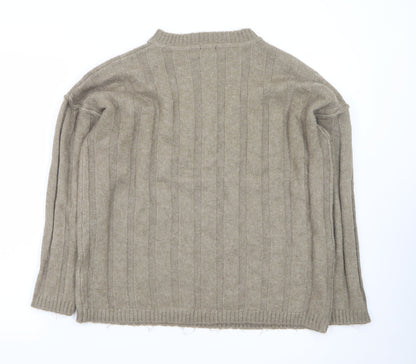 Boohoo Women's Beige Ribbed Knit Crew Neck Jumper Size L