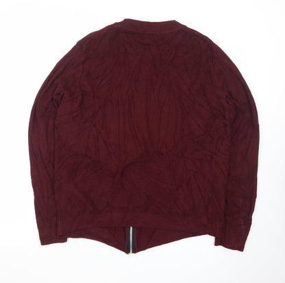 River Island Men's Red Waffle Full Zip Jumper XL