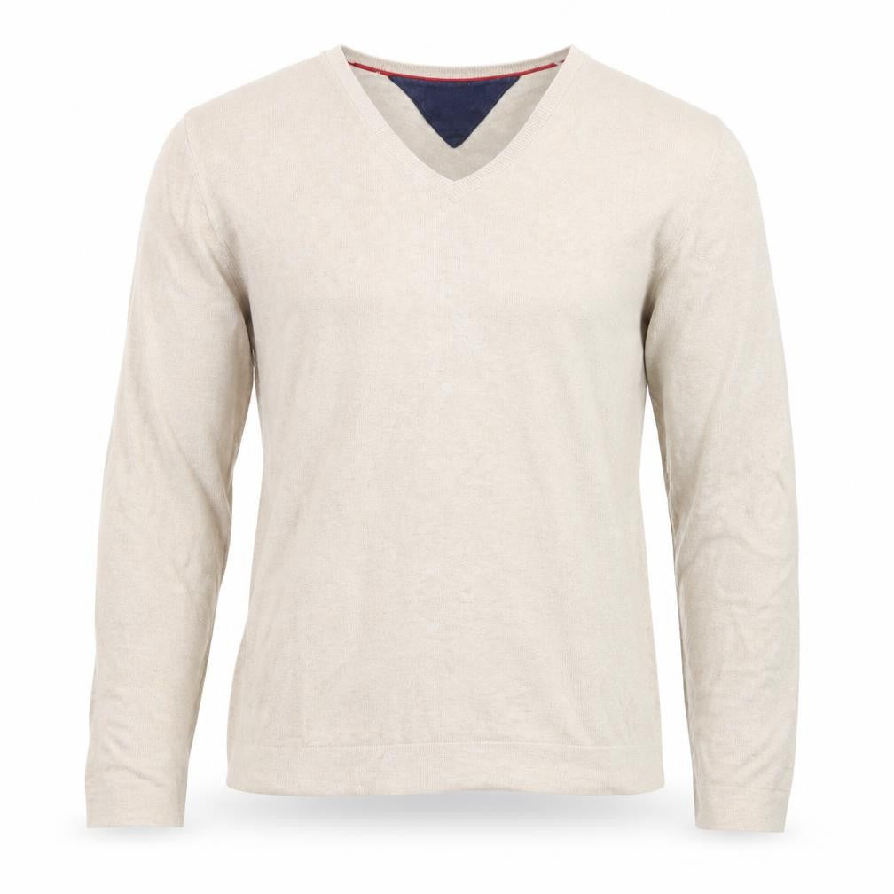Tommy Hilfiger Men Beige V-Neck Cotton Pullover Jumper Size S