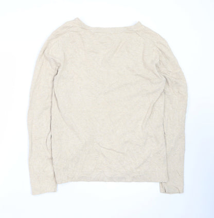 Tommy Hilfiger Men Beige V-Neck Cotton Pullover Jumper Size S