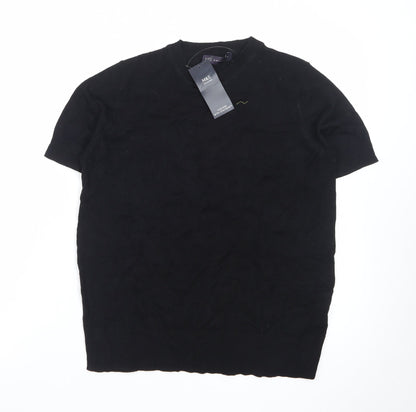 Marks and Spencer Women's Black Cotton Short Sleeve Crew Neck Jumper Size 10