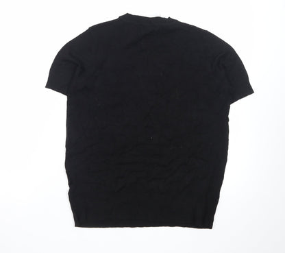Marks and Spencer Women's Black Cotton Short Sleeve Crew Neck Jumper Size 10