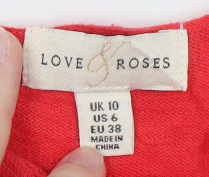 Love & Roses Women’s Red Knit Cropped Blouse UK 10 Short Sleeve