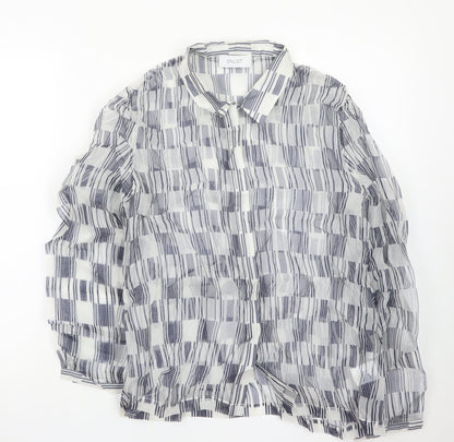 ENLIST Women's Blue Geometric Sheer Button-Up Blouse Size 14