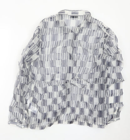 ENLIST Women's Blue Geometric Sheer Button-Up Blouse Size 14